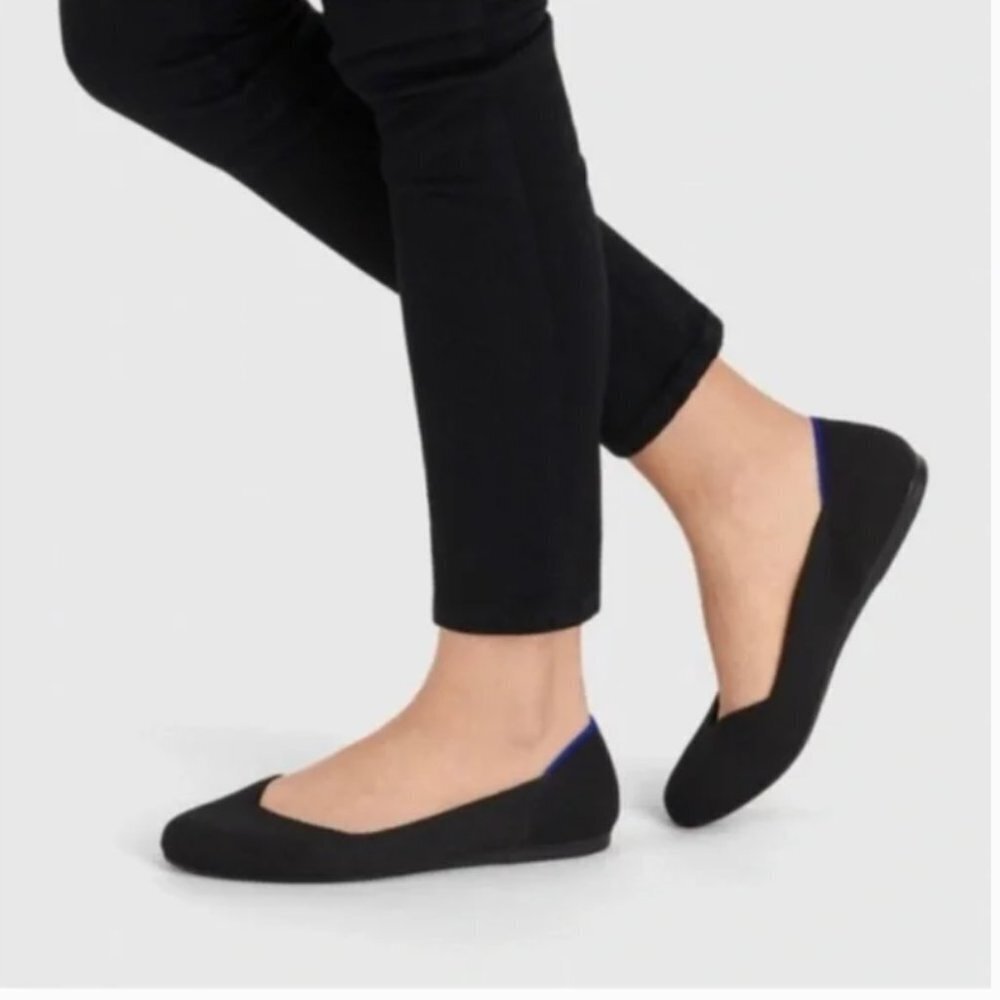 Rothy's The Flat Shoes Black Blue Trim Wardrobe Staple Ballerina Flats